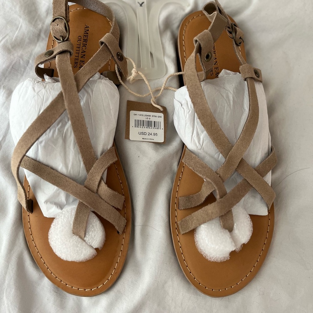 American Eagle Outfitters Brown Suede Strappy Sandals